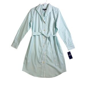 CHAPS Shirt Dress Striped Aqua Green & White Size 8 NEW